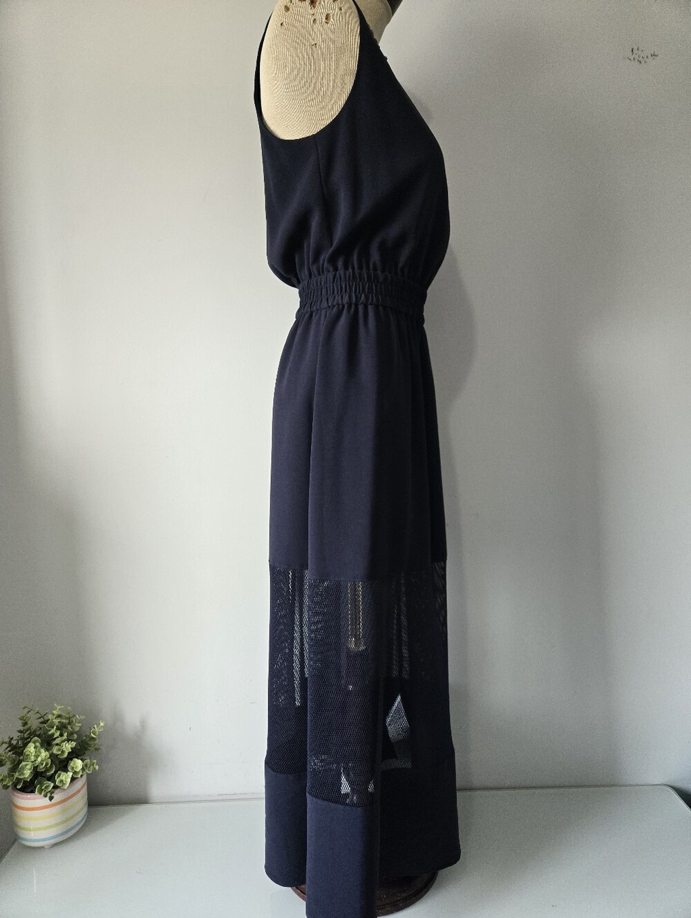 Armani Exchange Navy Sleeveless Maxi Dress with Sheer Mesh Panel. Size 4 - Picture 6 of 14